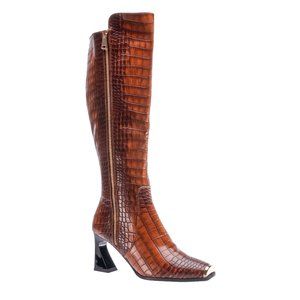 Stylish Vintage Brown Fashion Leather Knee High Heel Crocodile Boot